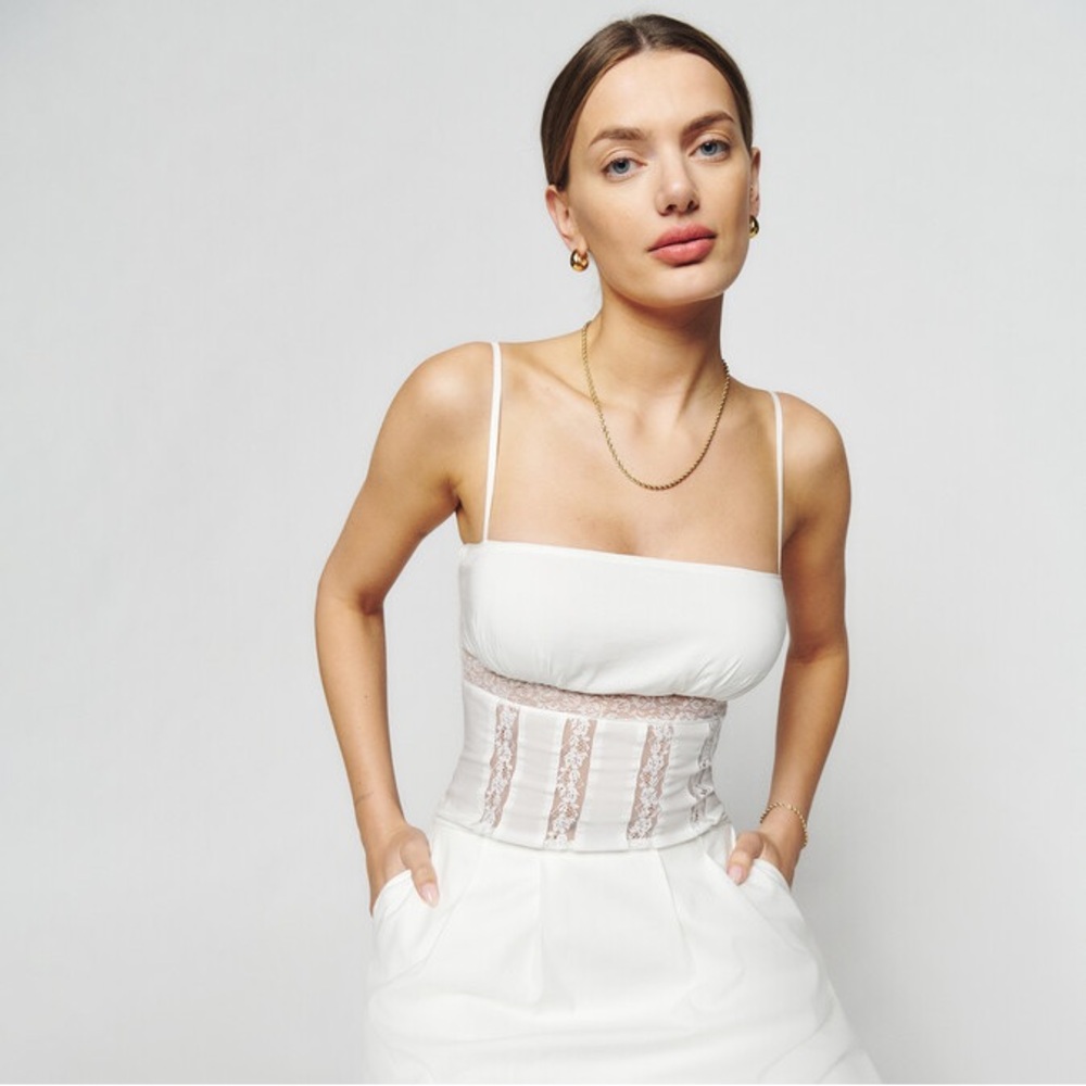 Reformation Danica Top White with lace cutouts
